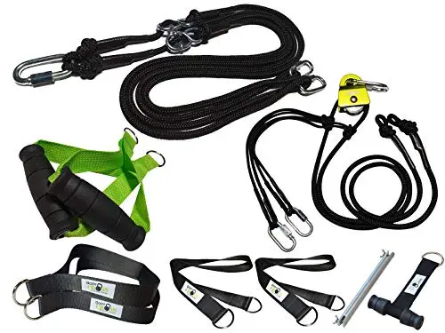 BodyCROSS Sling Trainer avec poulie | poignées Amovibles | Affiche avec Exercices, Plan d'entraînement et Sangle de Fixation | Garantie de 10 Ans