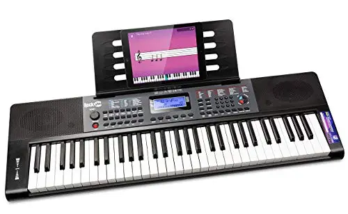 RockJam Clavier musical 61 touches pleine taille avec pitch bend, alimentation, pupitre, autocollants pour notes de piano et application Simply Piano