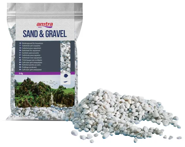 Amtra Gravel Noa - Gravier d'Aquarium Naturel, Sol Décoratif, Gros Grains Blancs Taille 4-8 Mm, Format, 5 kg