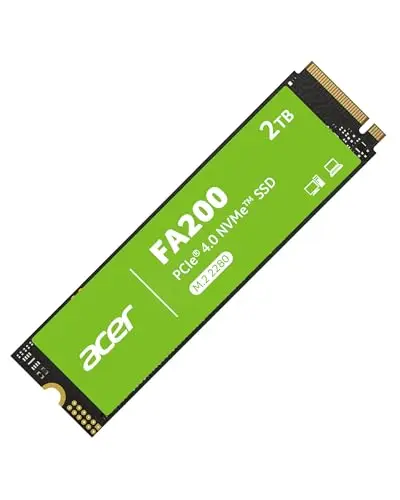 Acer FA200 SSD PCIe 4.0 NVMe 2 to - Vitesse de Lecture jusqu'à 7200 Mo/s Disque Interne Gen4x4 M.2 2280 avec HMB et Cache SLC - SSD pour PC Portable/Bureau et Gaming (Compatible PS5)
