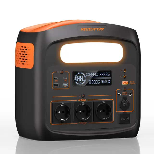 Station d'alimentation portable 1800 W (3600 W de puissance de crête), batterie LiMnFePO4 1102,5 Wh, charge rapide en 65 min, PD 100 W, USB-C/AC/DC, charge solaire, pour camping, courant d'urgence