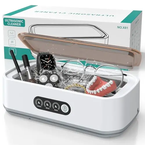 Nettoyeur Ultrasons, 48 kHz, 650 ml Nettoyage en Profondeur à 360°, Fonctionnement à une Touche avec, Convient pour le Nettoyage des Lunettes, des Bijoux et des Prothèses Dentaires