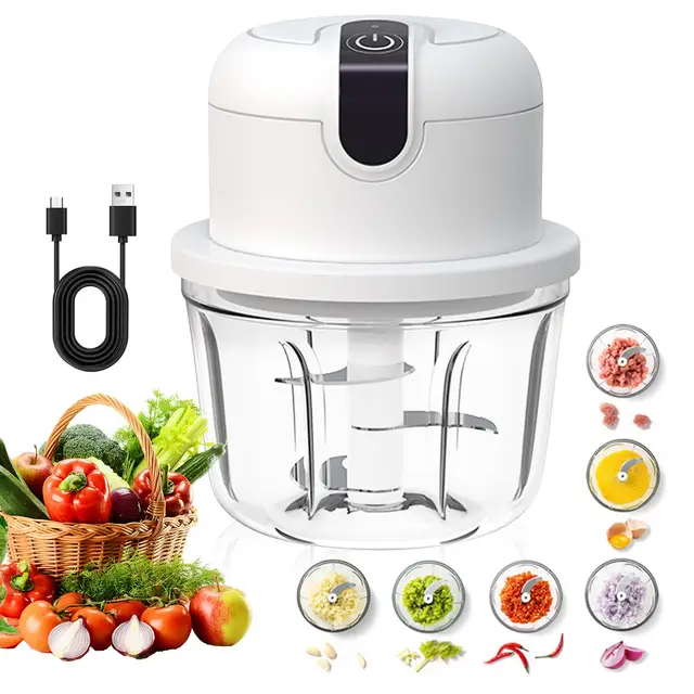 Hachoir électrique de cuisine, hachoir électrique à oignons 350 ml, charge USB, hachoir à oignons sans fil, adapté aux oignons, fruits, noix, viande, ail