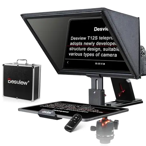 Desview T12S Téléprompteur 12.9" en Alliage d'Aluminium Réglable Verticalement pour iPad/Tablette avec Télécommande, Étui de Transport, App Gratuite - Idéal pour Filmmaking, Live Selfie & Vlogging