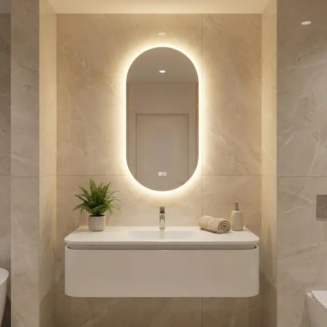 Bayt Miroir de Salle de Bain Ovale avec Éclairage LED, Anti-Buée, 2 Modes d’Éclairage, Miroir Mural 50 x 90 cm