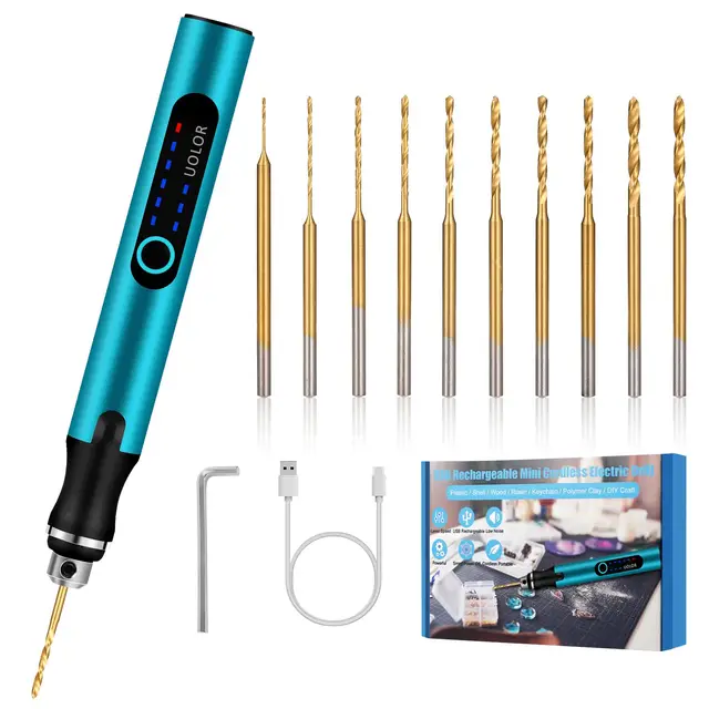 Uolor Mini Perceuse Sans Fil à 3 Vitesses, Micro Perceuse Electrique Rechargeable avec 10 Petits Forets, Mini Perceuse pour Résine, Bijoux, Circuit Imprimé, Cuir, Plastique, Pierre,Porte-Clés