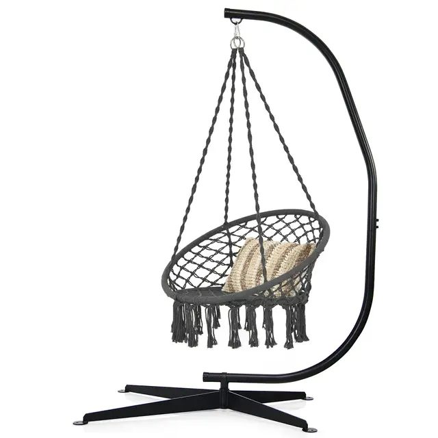 GIANTEX Support Fauteuil Suspendue Structure Métallique Robuste, pour Fauteuil Hamac Suspendu d'Intérieur et d'Extérieur/Balançoire Nid d'Oiseau, Charge de 150 kg, 111 x 84 x 207 cm, Noir