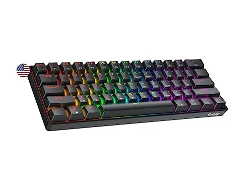 Geeky GK61 60% | Hot Swappable Clavier de Jeu Mécanique | 61 Touches Multicolores Rétroéclairées RGB LED pour Gaming PC/Mac | ANSI US Clavier Américain (Noir, Mechanical Speed Silver)