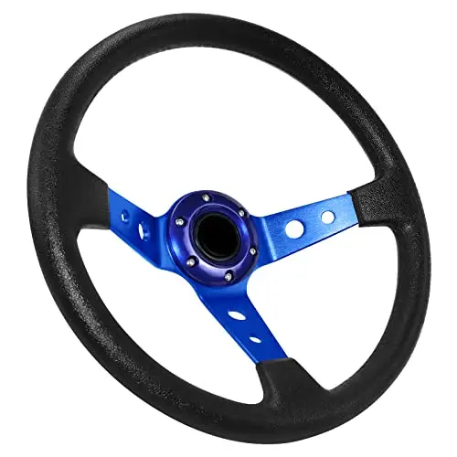 Universal Racing Volant, Volant de jeu 13.6" 6 vis Grip cuir Deep Dish avec bouton de corne pour course/rallye/motosport/conduite de voiture Sim(Bleu)