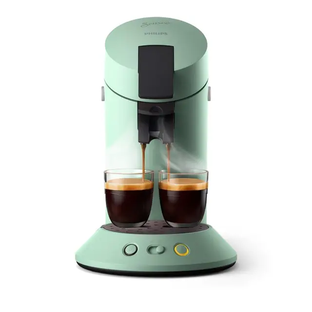 Philips Senseo Original Plus Machine à café à dosettes, Sélection de l'intensité du café, Technologie Coffee Boost, 2 tasses a la fois, Plastique recyclé, Vert Désert (CSA210/80)
