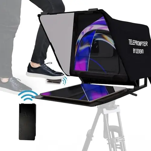 Teleprompter Compatible avec IPad, Tablette, Smartphone et Appareil Photo DSLR, Contrôlé via Télécommande ou Application, Android et iOS, Idéal pour L’Enregistrement Vidéo (Version 5.0)