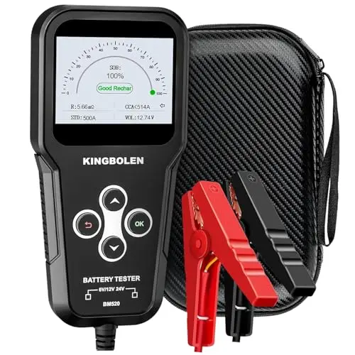 KINGBOLEN BM520 Testeur de Batterie AUTO 6V 12V 24V, 100-2000 CCA 2-200Ah Testeur d’alternateur automobile Analyseur de batterie numérique pour Voiture/Camion/Moto/ATV/SUV/Bateau/Yacht