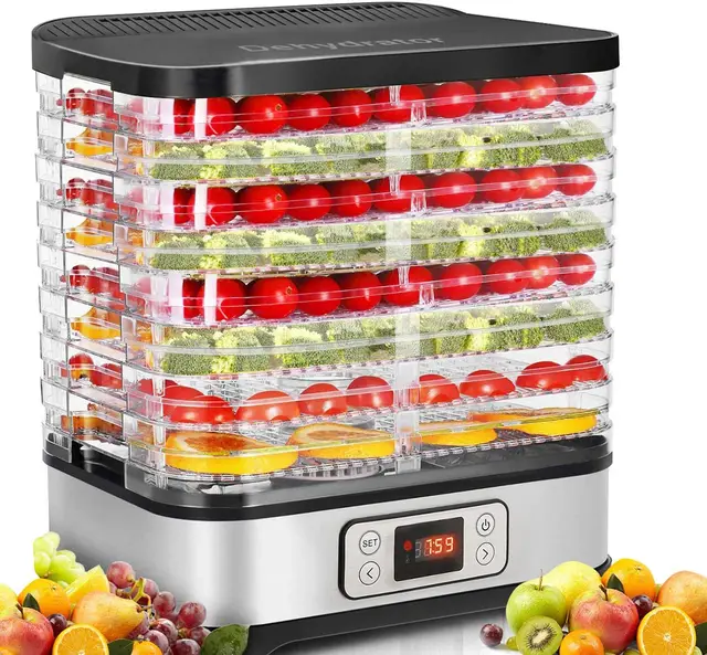 COOCHEER Déshydrateur alimentaire 8 Plateaux, Déshydrateur pour Viande, Fruits, Légumes et Noix avec Réglages de Température de 35 à 70 °C, 400W, Sans BPA, Silber