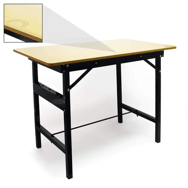 Wiltec Table de Travail Pliable – Capacité de Charge 150 kg Max. – Acier et MDF – Surface de Travail 100 x 60 cm avec Règle linéaire et Rapporteur – Établi Pliant