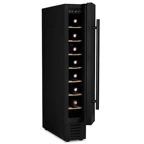 LES PETITS CHAMPS Cave à Vin Encastrable 7 Bouteilles CAVSEB7 Black Edition, Capacité 22L, Acier Inoxydable, Réglable de 5°C à 22°C, Système Thermodynamique, Éclairage LED, Anti-UV, 6 étagères