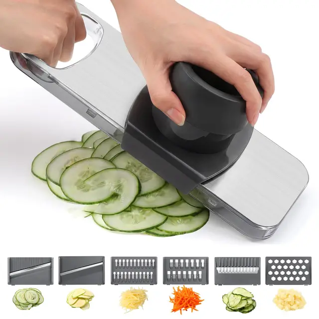 Oderra Mandoline Cuisine Multifonctions 6 Lames en Inox – Coupe Légumes avec Protection de Sécurité pour Trancher et Râper Légumes et Fruits