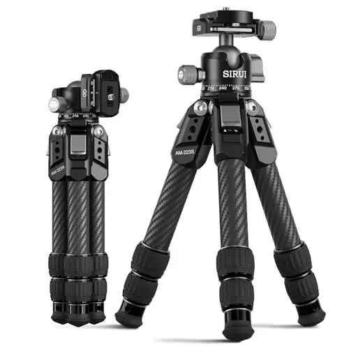 SIRUI AM-223S+G0 Mini Trépied de Bureau en Fibre de Carbone pour Caméra, 42.5cm Trépied de Table de Poche Compact avec Rotule Panoramique à 360°, Ultra-Léger 0.77 KG, Support Robuste Jusqu'à 15 KG