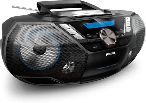 Philips AZB798T/12 CD Sound Machine, Lecteur CD et Cassettes Portable, Dab et FM, Bluetooth, CD, MP3-CD, USB Host, Dynamic Bass, Bass Reflex, télécommande, minuteur de Mise en Veille – Noir