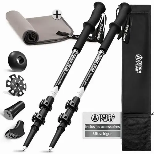 Terra Peak® Bâtons de Marche et Randonnée télescopiques (Pliables, Extensibles, réglables, légers) - Canne et Randonnee pour Trekking, Nordique Walking, Trail Running, Montagne Femme et Homme