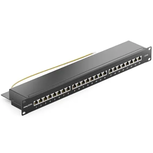 deleyCON CAT6 Panneau de Brassage 24 Port Bureau 19 Pouces Le Montage en Rack Assemblage du Serveur 24x RJ45 Blindé TIA568A TIA568B - Noir