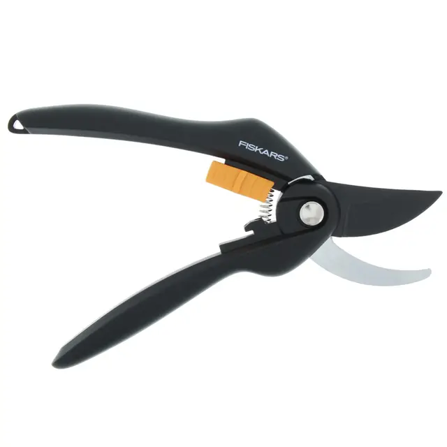 Fiskars Sécateur à lames franches, Revêtement antiadhésif des lames en Acier, Longueur: 20 cm, Diamètre de coupe: 2,2 cm, Noir/Orange, SingleStep, P26, 1000567