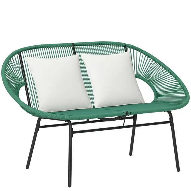 Outsunny Banc de Jardin 2 Places Acier et Cordage Résine Vert Foncé
