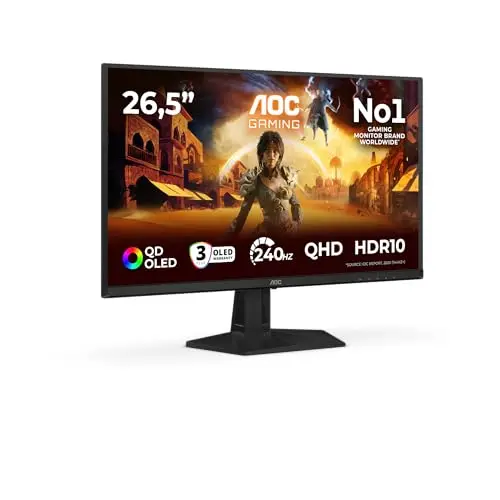 AOC Gaming Moniteur Q27G41ZDF 27 Pouce 240Hz QD-OLED Dalle, 0.03ms GtG, HDR10, G-Sync Compatible, (2560x1440 HDMI 1x 2.0 DP 1x 1.4) Noir