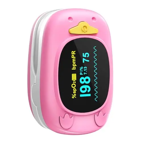 HealthTree JKS50A Oxymetre de Doigt Enfant, Oxymètre de Pouls Pédiatrique avec OLED, 8-10s Mesure Précise de Saturation Oxygène (SpO2), Fréquence Cardiaque et Indice de Perfusion, pour Maison, Voyage