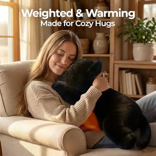 Mewaii Peluche Lestée Chat Noir avec Coussin Chauffant Micro-Ondes - Peluche Pesant 2,3KG, Réglable, Chauffable et Refroidissable, Cadeau Douillet pour Adultes et Enfants (23 Pouces)