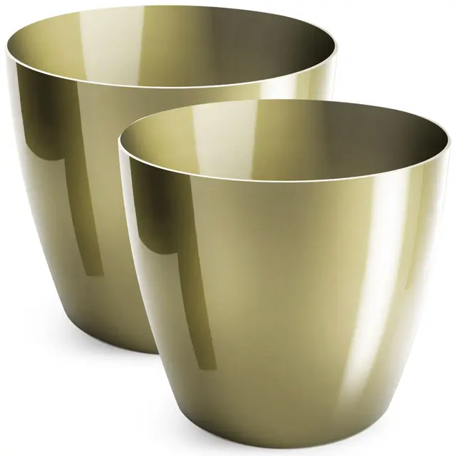 Blumentopf glänzender, Pflanzkübel aus Übertopf Kunststoff Dekorativer Topf für, groß und Klein Pflanzen, 2er-Set blumenkübel, blumenkübel kräutertopf, (2 Pack) Gold, ø 12 cm
