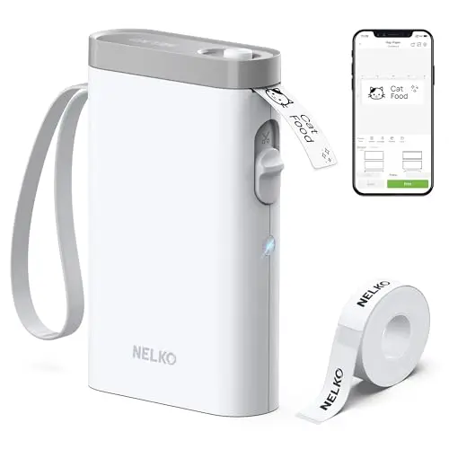 Nelko Imprimante d'étiquettes, Bluetooth P21, Étiqueteuse autocollante Portable, sans Fil, Mini imprimante d'étiquettes avec iOS Android, pour la Maison, Le Bureau, Blanc