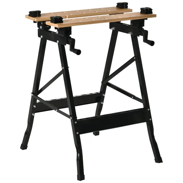 HOMCOM Établi Pliant établi de Serrage avec 4 Serre-Joints Table de Travail chevalet de sciage, Charge 150 kg, Structure en Acier, Plan de Travail pour Chantier Atelier Garage, 63,5x60,5x78cm, Noir
