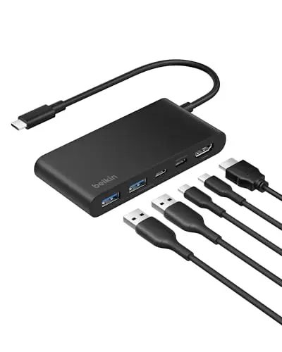Belkin Hub USB-C Ports avec HDMI 4K à 60 Hz, Power Delivery 100 W, Transfert de Données 5 Gbit/s, pour MacBook, iPad Pro, Chromebook, Etc., HDMI 2.0 - Noir