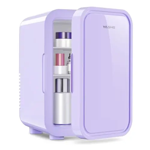 YASHE Mini réfrigérateur, 6 litres/8 canettes 220-240 V AC/DC, réfrigérateur thermoélectrique portable pour chambre à coucher, soins de la peau, boissons, bureau, dortoir et voiture, violet