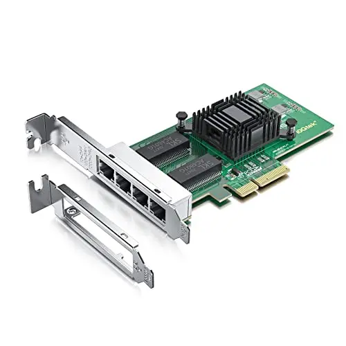 10Gtek® Carte Réseau Gigabit PCIE I350-T4 - Intel I350 Chip, Carte Réseau 4 Ports RJ45, 1Gbit PCI Express Ethernet LAN Card, 10/100 / 1000Mbps NIC pour Windows Server, Windows 7/8/10, XP and Linux