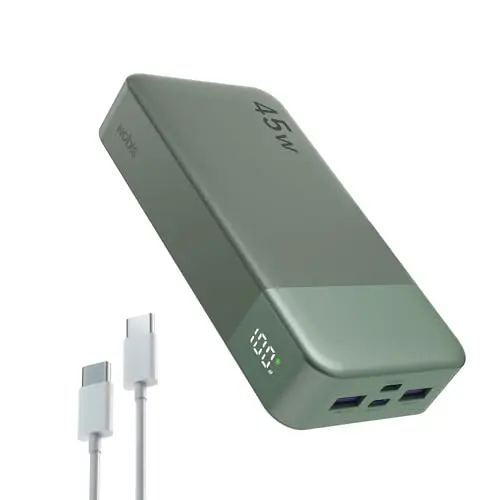 Nobis Batterie Externe 20000mAh Power Bank 45W Chargeur Externe Portable USB-C in & Out Charge Rapide, 4 Ports avec Affichage Numérique LED, Compatible avec MacBook, Phone 15 14 13 Pro S23 (Vert)