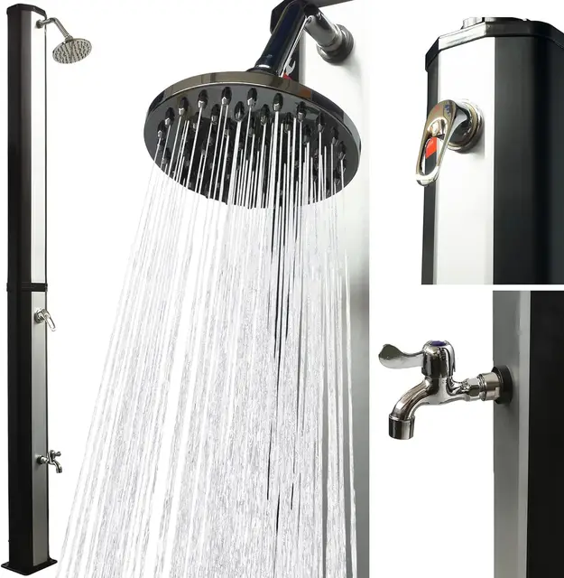 UMBRELLA® Douche Solaire 35 litres avec Lave-Pieds – Pommeau de Douche Pluie Orientable – Douche Solaire Jardin/Extérieur/Piscine sans Raccordement Électrique – Raccord Tuyau d’Arrosage, Jusqu’à 60°C