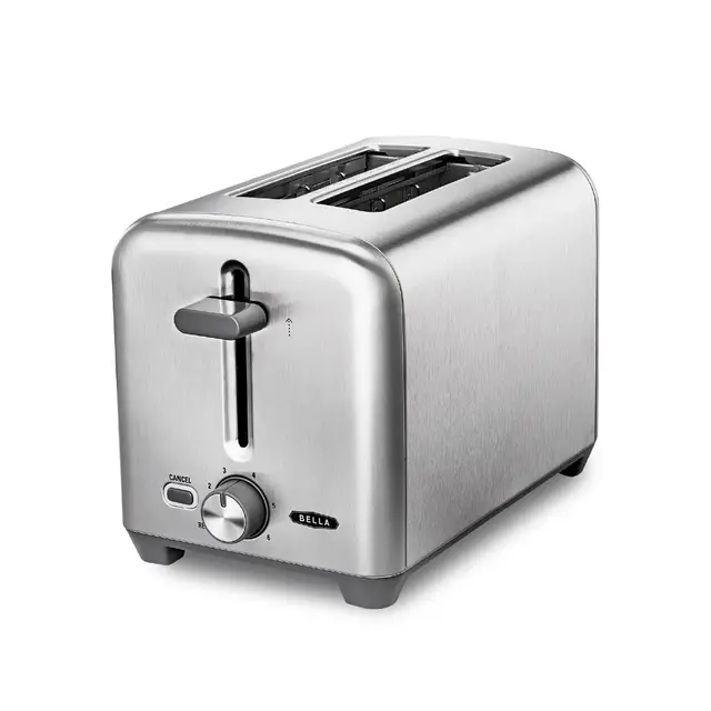 bella Grille-pain 2 tranches avec fentes extra-larges et tiroir ramasse-miettes amovible, 6 réglages de dorage, fonctions d’arrêt automatique et de réchauffage, pour griller pain, bagels et gaufres