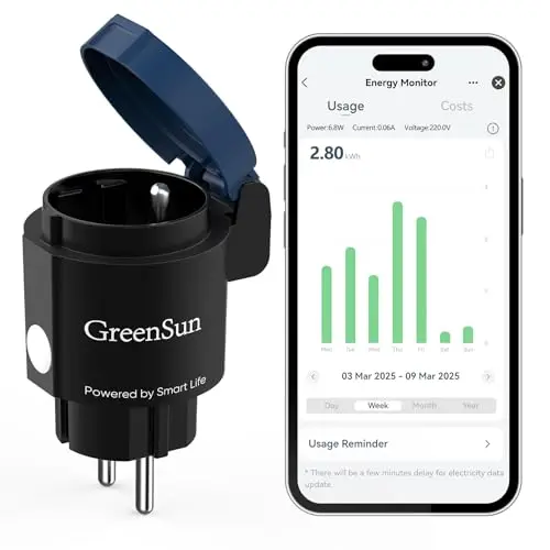 GreenSun Prise Connectée Extérieure WiFi Étanche (Type E), Smart Life, Compatible Alexa et Google Home, Programmation, Télécommande, WiFi 2,4 GHz, Bleu/Noir, IP44 1 Prise