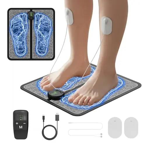 Masseur Plantaire EMS, Tapis de Massage des Pieds pour la Circulation Sanguine et le Soulagement de la Douleur, 12 Modes et 19 Niveaux d'Intensité pour une Activation Musculaire Profonde