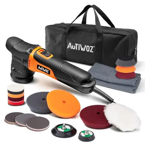 AUTIWOZ W02 630W Mini Polisseuse Voitures,Excentrique Polisseur Orbitale 12mm Pour Détail/Complet Véhicules/Phares,Plateau 50mm/75mm,2500-7000tr/min,Démarrage Progressif,Cirage,Lustrage,Polir,Ponçage