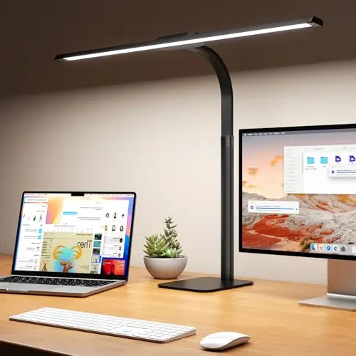 Kary LED Schreibtischlampe klemmbar 24W Schreibtischleuchte mit biegbarem Schwanenhals Augenschutz Monitor Lampe mit 5 Farbtemperaturen und 5 Taille réduite pour le bureau à domicile