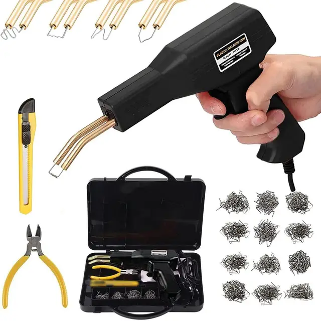 150W Soudage plastique Machine, Réparation de Pistolet de Soudeur avec 800PCS agrafeuse Chaud,Kit de Réparation Pare-chocs de Voiture,Soudure en plastique Outil de Réparation de Fissure de Carrosserie