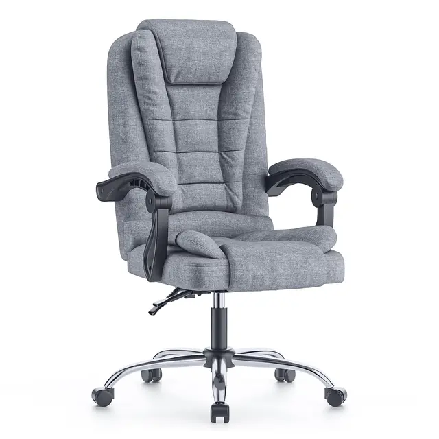 naspaluro Fauteuil Bureau, Chaise Ergonomique avec Large Assise Rembourrée, Siège de Bureau Inclinable Hauteur Réglable, Roulette Silencieuse, Coton et Lin, Gris