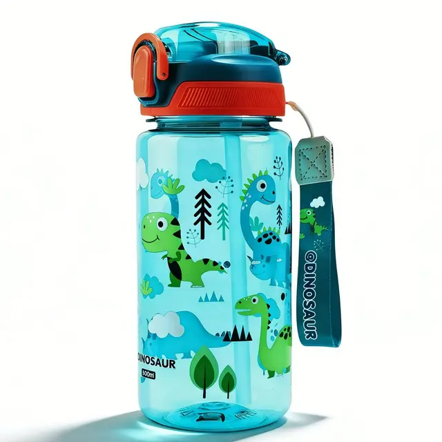Gourde Enfant, 600 Ml, Robuste, Incassable, Anti Fuite, Sans BPA, Ouverture par Simple Pression, Facile à Nettoyer, avec Paille, Idéale pour l'École et l'Extérieur