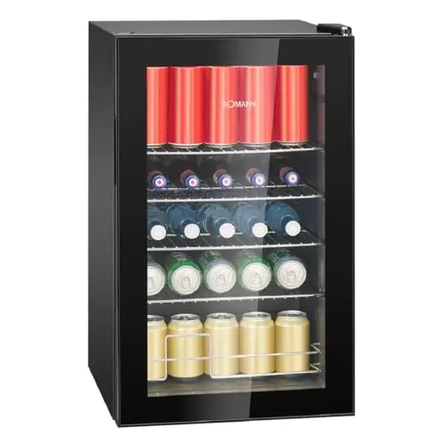 Bomann, Réfrigérateur pour Boissons 63L Noir KSG7287-Noir, Éclairage LED, Contrôle Température +3°C à +10°C, 4 Étagères Chromées, Porte Double Vitrage, Pieds Réglables, Design Élégant et Fonctionnel