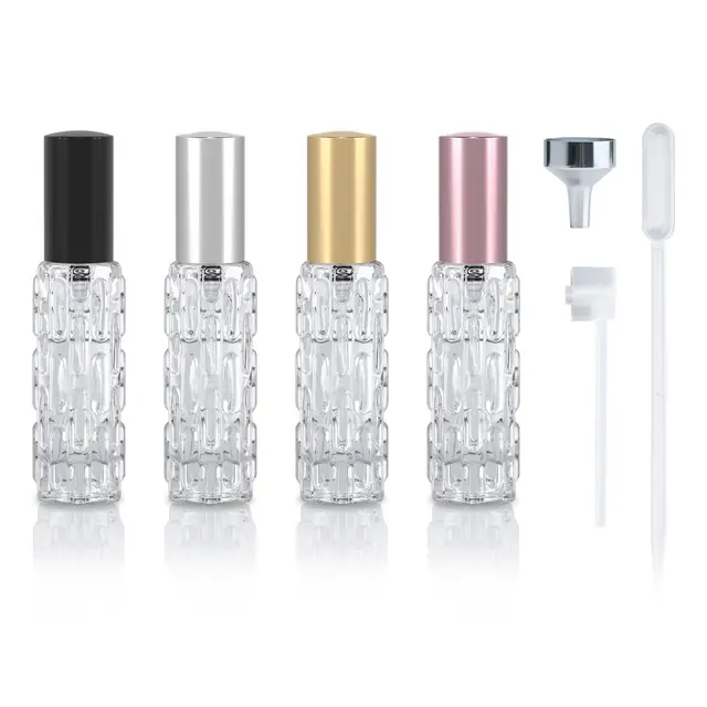 4 Pièces Vaporisateur Parfum Rechargeable 10ml, Flacon Parfum Vide de Voyage, Atomiseur de Sac Portable, Mini Flacon Spray Vide Verre, Petit Recharge Fiole de Poche (Multicolore)