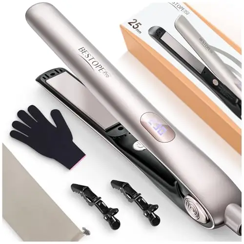 Lisseur Cheveux Professionnel - Céramique Ion Fer a Lisser Réduire la Rugosité, 15S Chauffage Rapide, Plaque Flottante 3D élargie, Écran LCD, 120-230°C, Double Tension Hair Straightener