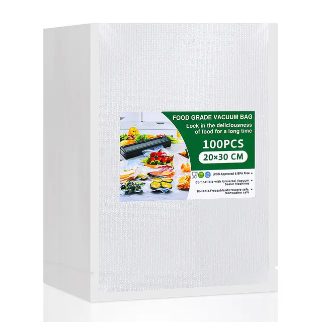 Vinabo Sacs Sous Vide Alimentaire 20 x 30 cm 100 Sachets pour Machine Sous Vide des Aliments et la Cuisson, Sac Sous Vide Gaufré