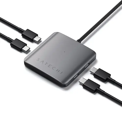 SATECHI 4 en 1 Hub USB C avec Charge PD 100W, 4X Ports de Données USB-C 3.2 à 10Gbps, Adaptateur en Aluminium pour MacBook Air/Pro/Neo, PC Portable et Plus (sans Sortie Vidéo)